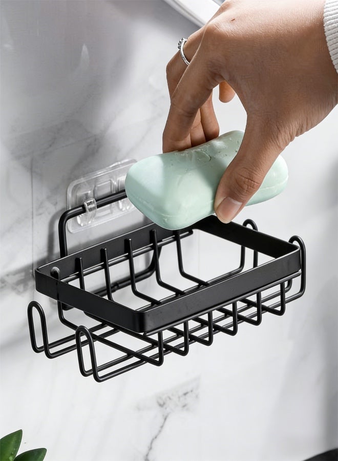 Soap Dish Holder, No Drilling Soap Bar Holder, Adhesive 304 Rustproof Stainless Steel Bar Soap Holder, Wall Mounted Soap Dish for Shower, Bathroom Kitchen Sponge Holder (Black) - Image 3